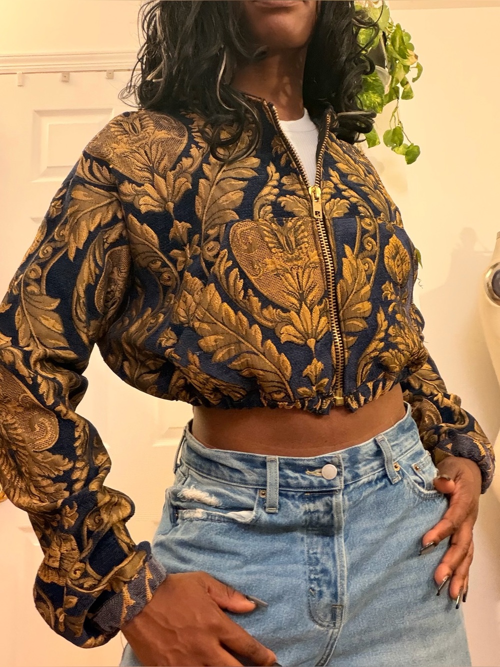 royal satin-lined cropped hoodie handmade